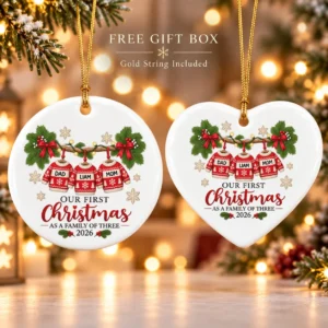 personalized family of three first christmas sweater ornament 2026 product image