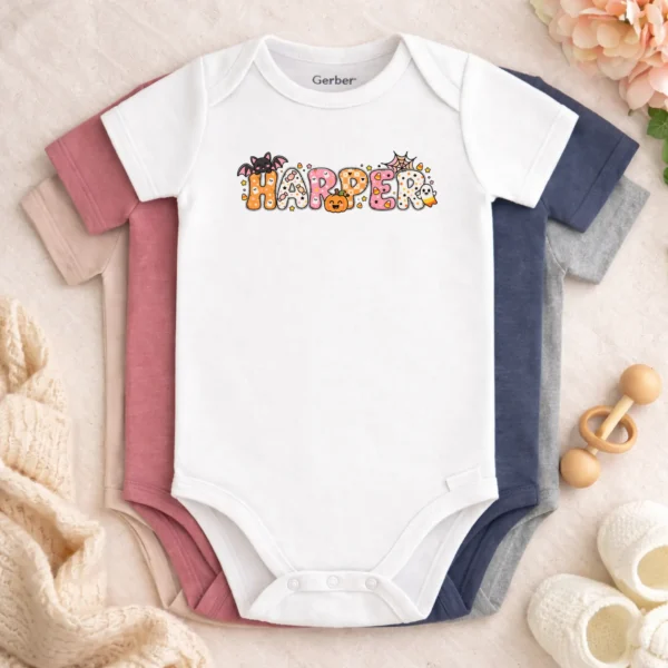 Personalized Halloween Baby Bodysuit or Toddler Shirt — baby bodysuit mockup personalized halloween baby bodysuit color options