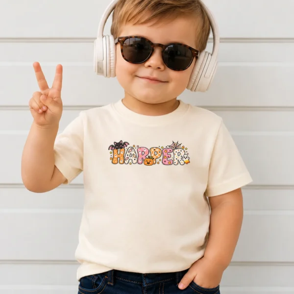 Personalized Halloween Baby Bodysuit or Toddler Shirt — toddler shirt mockup personalized halloween baby bodysuit product photo