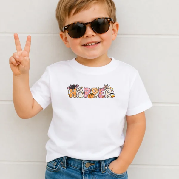 Personalized Halloween Baby Bodysuit or Toddler Shirt — toddler shirt mockup personalized halloween baby bodysuit product photo