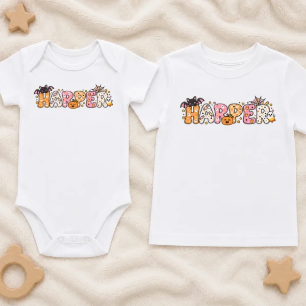 Personalized Halloween Baby Bodysuit or Toddler Shirt — baby bodysuit mockup personalized halloween baby bodysuit mockup view