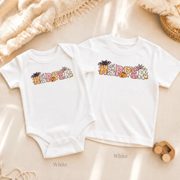 Personalized Halloween Baby Bodysuit or Toddler Shirt — alternate product mockup personalized halloween baby bodysuit product photo