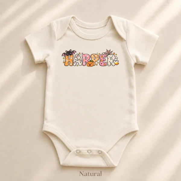 Personalized Halloween Baby Bodysuit or Toddler Shirt — alternate product mockup personalized halloween baby bodysuit front view