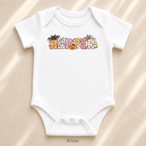 Personalized Halloween Baby Bodysuit or Toddler Shirt — alternate product mockup personalized halloween baby bodysuit product photo