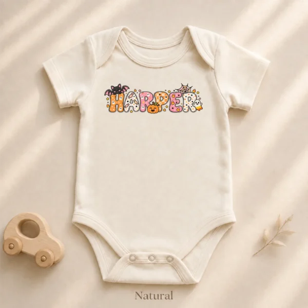 Personalized Halloween Baby Bodysuit or Toddler Shirt — alternate product mockup personalized halloween baby bodysuit product photo
