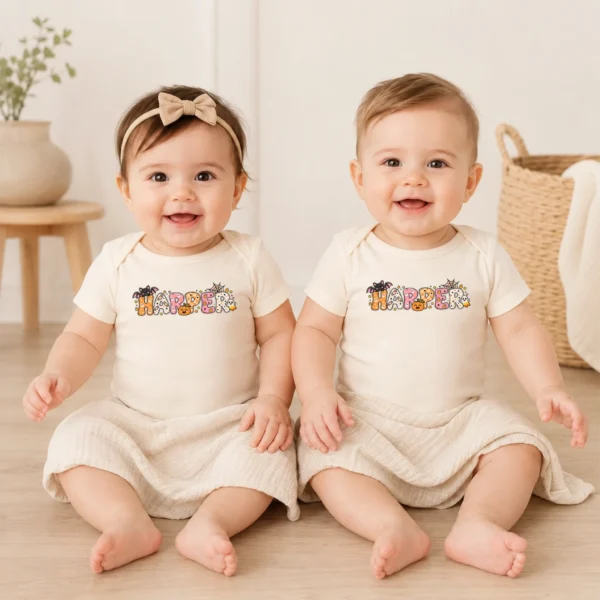Personalized Halloween Baby Bodysuit or Toddler Shirt — baby bodysuit mockup personalized halloween baby bodysuit model mockup