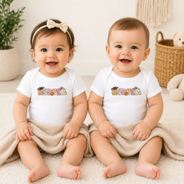 Personalized Halloween Baby Bodysuit or Toddler Shirt — baby bodysuit mockup personalized halloween baby bodysuit model mockup