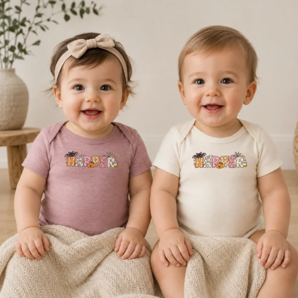 Personalized Halloween Baby Bodysuit or Toddler Shirt — baby bodysuit mockup personalized halloween baby bodysuit model mockup