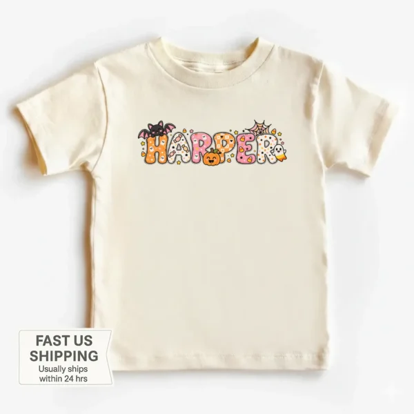 Personalized Halloween Baby Bodysuit or Toddler Shirt — toddler shirt mockup personalized halloween baby bodysuit product photo