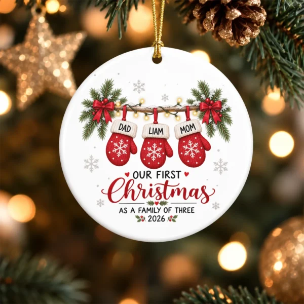 Personalized Name First Christmas As A Family of Three Ornament 2026 — alternate product mockup personalized name first christmas as a family of three ornament 2026 product image product photo