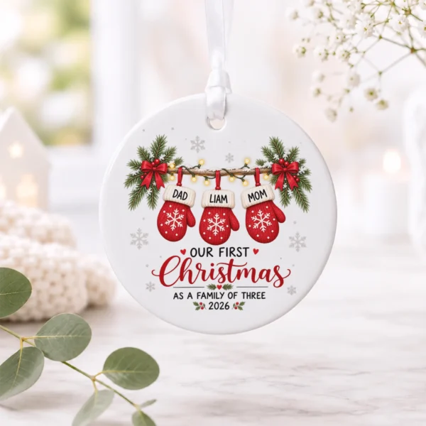 Personalized Name First Christmas As A Family of Three Ornament 2026 — alternate product mockup personalized name first christmas as a family of three ornament 2026 product image product photo