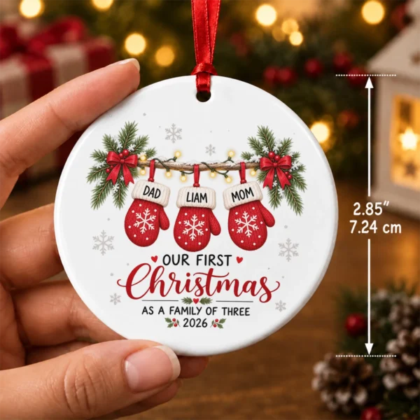 Personalized Name First Christmas As A Family of Three Ornament 2026 — alternate product mockup personalized name first christmas as a family of three ornament 2026 product image product photo