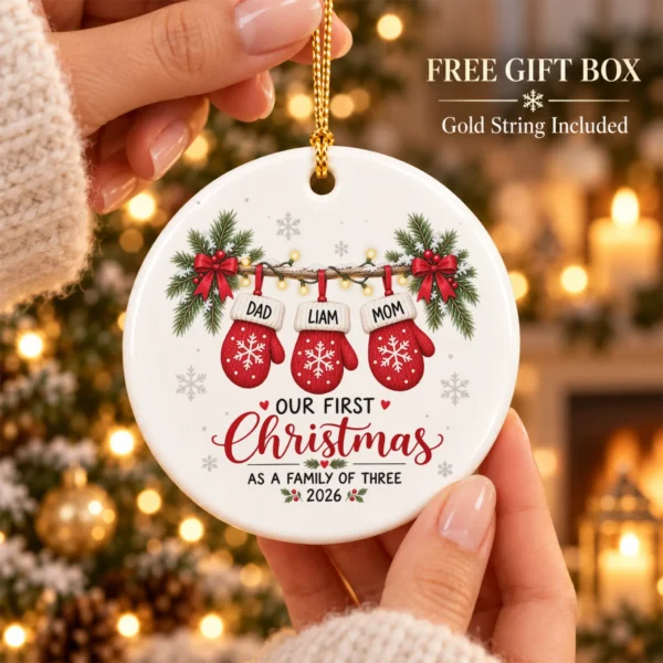 Personalized Name First Christmas As A Family of Three Ornament 2026 — alternate product mockup personalized name first christmas as a family of three ornament 2026 product image product photo
