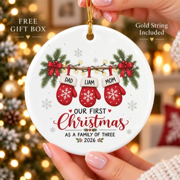 Personalized Name First Christmas As A Family of Three Ornament 2026 — alternate product mockup personalized name first christmas as a family of three ornament 2026 product image product photo