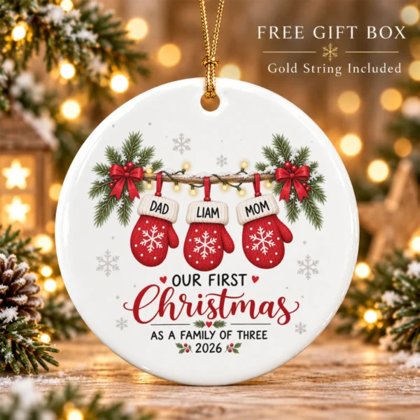 Personalized Name First Christmas As A Family of Three Ornament 2026 — alternate product mockup personalized name first christmas as a family of three ornament 2026 product image product photo