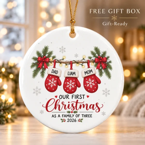 Personalized Name First Christmas As A Family of Three Ornament 2026 — alternate product mockup personalized name first christmas as a family of three ornament 2026 product image product photo