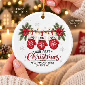 personalized name first christmas as a family of three ornament 2026 product image