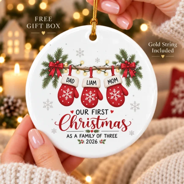 personalized name first christmas as a family of three ornament 2026 product image