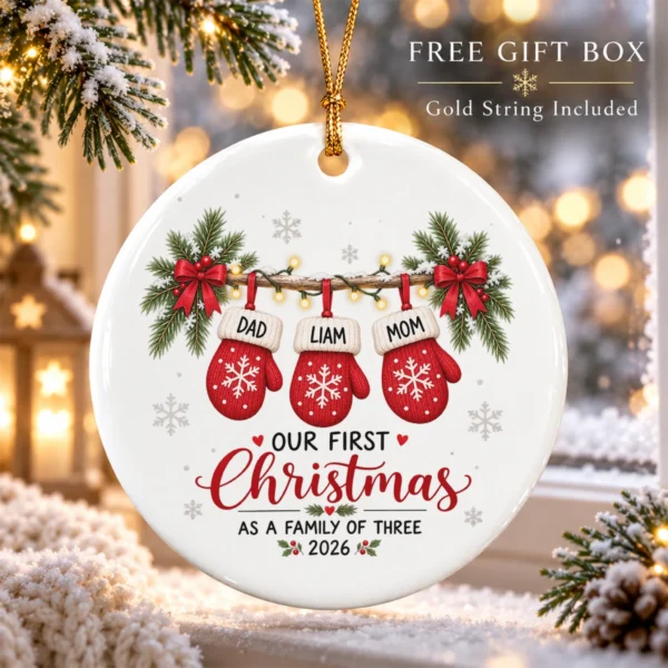 Personalized Name First Christmas As A Family of Three Ornament 2026 — alternate product mockup personalized name first christmas as a family of three ornament 2026 product image product detail