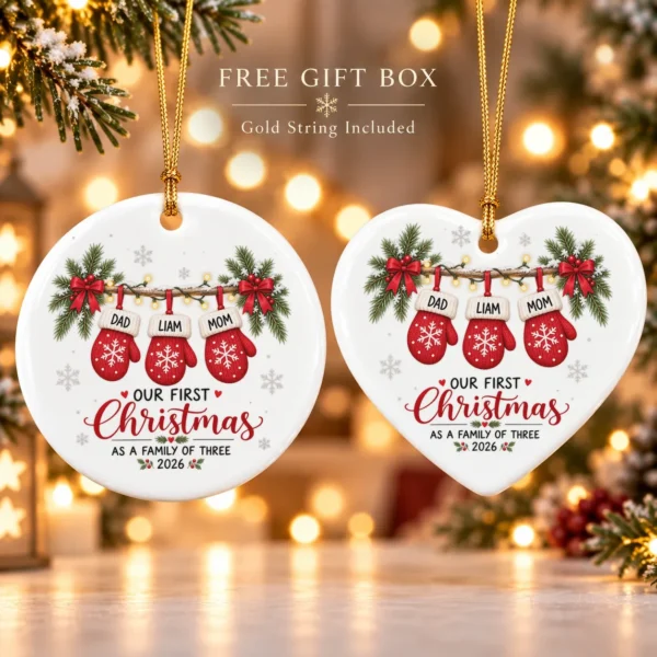 Personalized Name First Christmas As A Family of Three Ornament 2026 — alternate product mockup personalized name first christmas as a family of three ornament 2026 product image lifestyle scene
