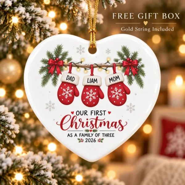 Personalized Name First Christmas As A Family of Three Ornament 2026 — alternate product mockup personalized name first christmas as a family of three ornament 2026 product image product photo