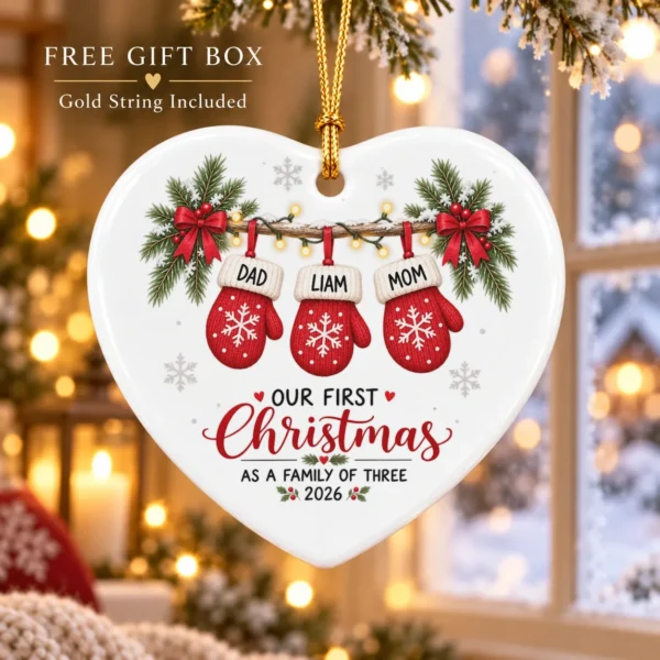 Personalized Name First Christmas As A Family of Three Ornament 2026 — alternate product mockup personalized name first christmas as a family of three ornament 2026 product image product photo