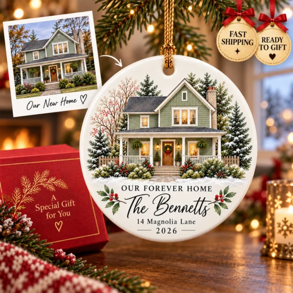 Personalized New Home Ornament, Custom Watercolor House Christmas Gift — alternate product mockup personalized new home ornament product image color options