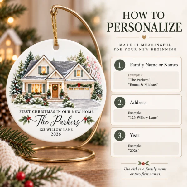 Personalized New Home Ornament, Custom Watercolor House Christmas Gift — alternate product mockup personalized new home ornament product image color options