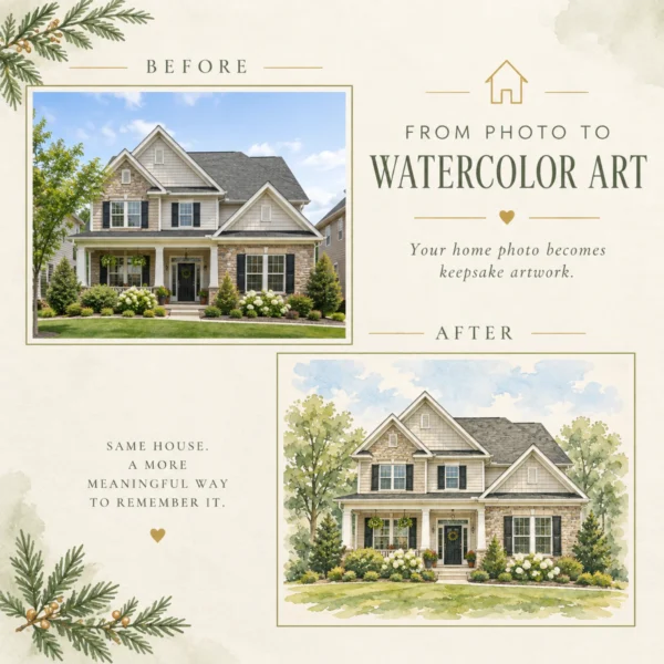 Personalized New Home Ornament, Custom Watercolor House Christmas Gift — alternate product mockup personalized new home ornament product image color options