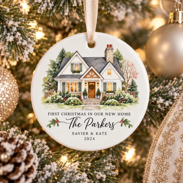 Personalized New Home Ornament, Custom Watercolor House Christmas Gift — alternate product mockup personalized new home ornament product image color options