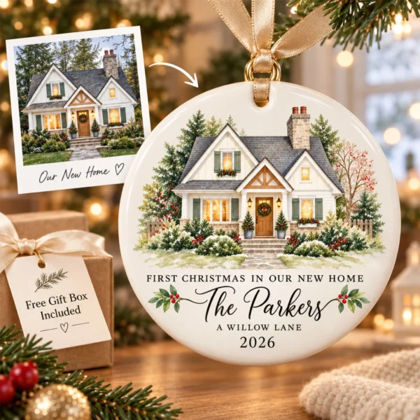 Personalized New Home Ornament, Custom Watercolor House Christmas Gift — alternate product mockup personalized new home ornament product image color options