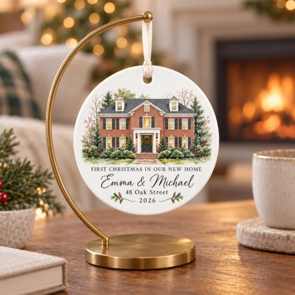 Personalized New Home Ornament, Custom Watercolor House Christmas Gift — alternate product mockup personalized new home ornament product image color options