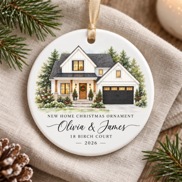 Personalized New Home Ornament, Custom Watercolor House Christmas Gift — alternate product mockup personalized new home ornament product image color options