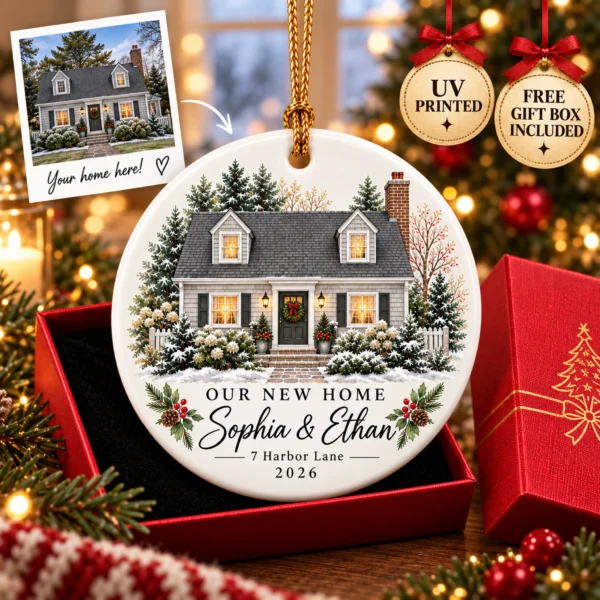 Personalized New Home Ornament, Custom House Portrait Christmas Gift — alternate product mockup personalized new home ornament product image front view