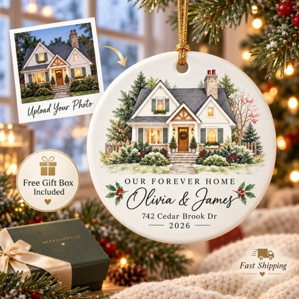 Personalized New Home Ornament, Custom House Portrait Christmas Gift — alternate product mockup personalized new home ornament product image product photo