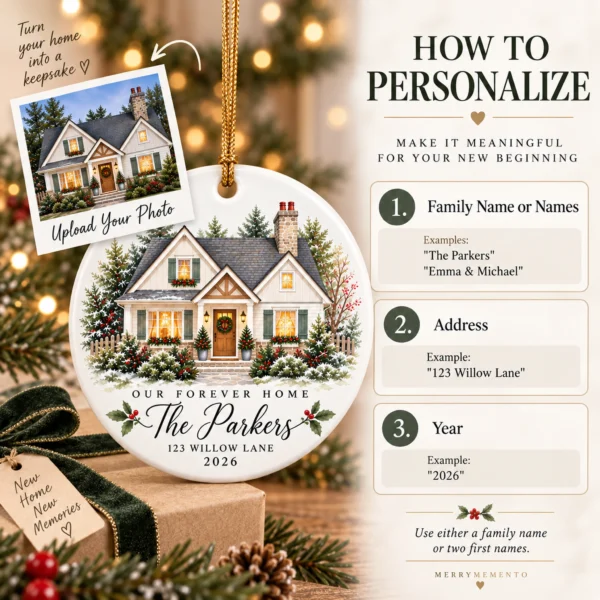Personalized New Home Ornament, Custom House Portrait Christmas Gift — alternate product mockup personalized new home ornament product image product photo