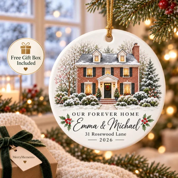 Personalized New Home Ornament, Custom House Portrait Christmas Gift — alternate product mockup personalized new home ornament product image product photo