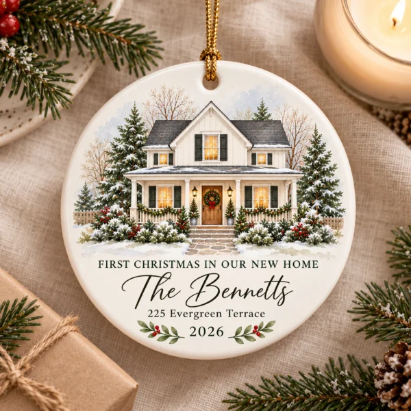 Personalized New Home Ornament, Custom House Portrait Christmas Gift — alternate product mockup personalized new home ornament product image product photo