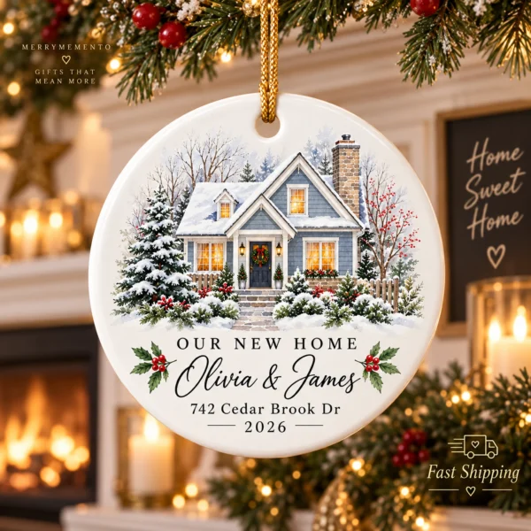 Personalized New Home Ornament, Custom House Portrait Christmas Gift — alternate product mockup personalized new home ornament product image product photo