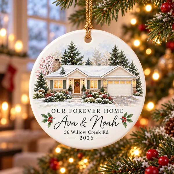 Personalized New Home Ornament, Custom House Portrait Christmas Gift — alternate product mockup personalized new home ornament product image product photo