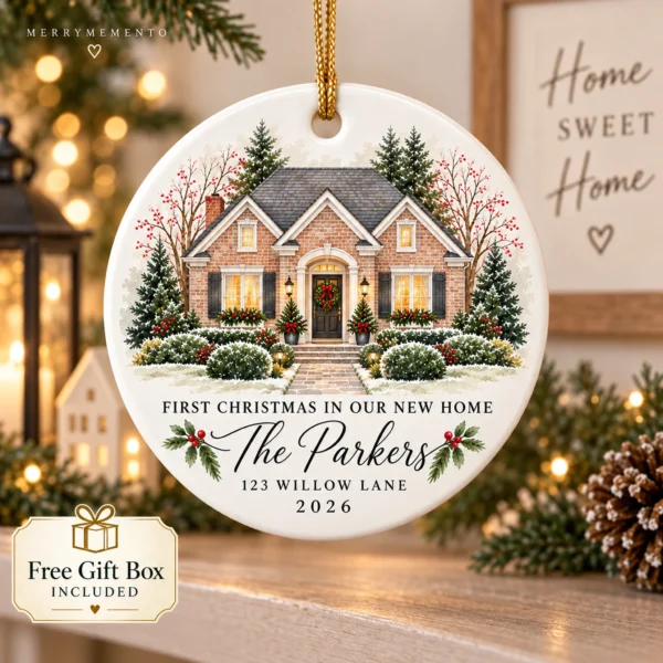 Personalized New Home Ornament, Custom House Portrait Christmas Gift — alternate product mockup personalized new home ornament product image product photo