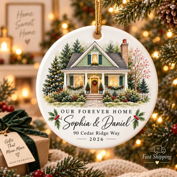Personalized New Home Ornament, Custom House Portrait Christmas Gift — alternate product mockup personalized new home ornament product image product photo