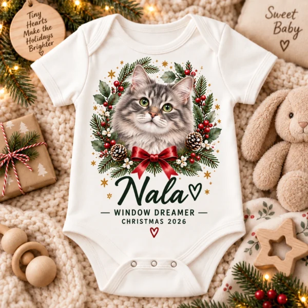 Personalized Pet Photo Baby Bodysuit, Watercolor Christmas Gift 2026 — alternate product mockup personalized pet photo baby bodysuit color options