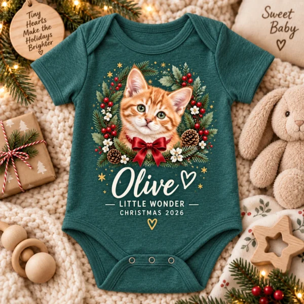 Personalized Pet Photo Baby Bodysuit, Watercolor Christmas Gift 2026 — alternate product mockup personalized pet photo baby bodysuit color options