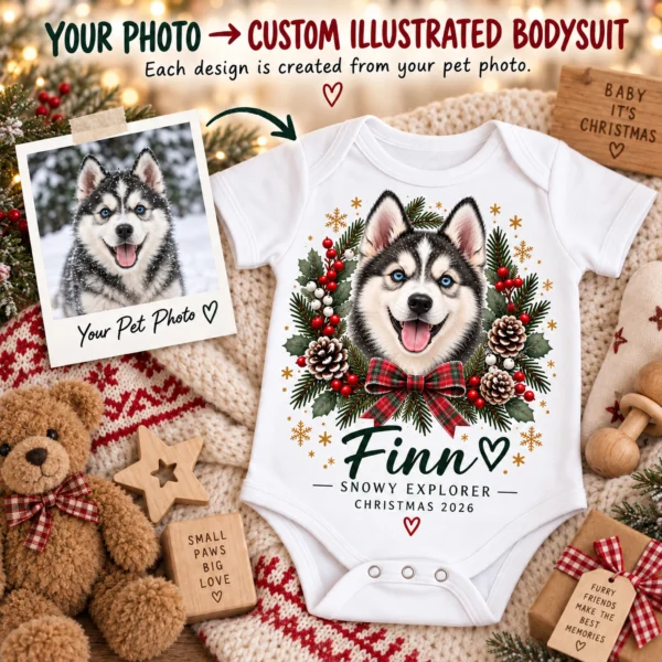 Personalized Pet Photo Baby Bodysuit, Watercolor Christmas Gift 2026 — alternate product mockup personalized pet photo baby bodysuit color options