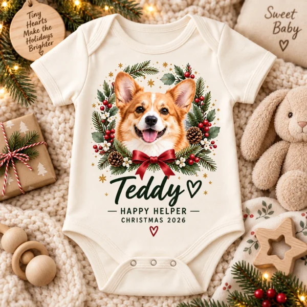 Personalized Pet Photo Baby Bodysuit, Watercolor Christmas Gift 2026 — alternate product mockup personalized pet photo baby bodysuit color options