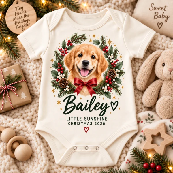 Personalized Pet Photo Baby Bodysuit, Watercolor Christmas Gift 2026 — alternate product mockup personalized pet photo baby bodysuit color options