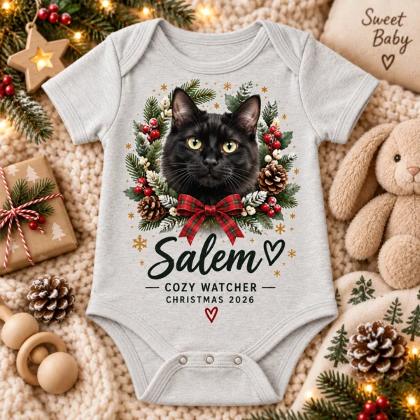 Personalized Pet Photo Baby Bodysuit, Watercolor Christmas Gift 2026 — alternate product mockup personalized pet photo baby bodysuit color options