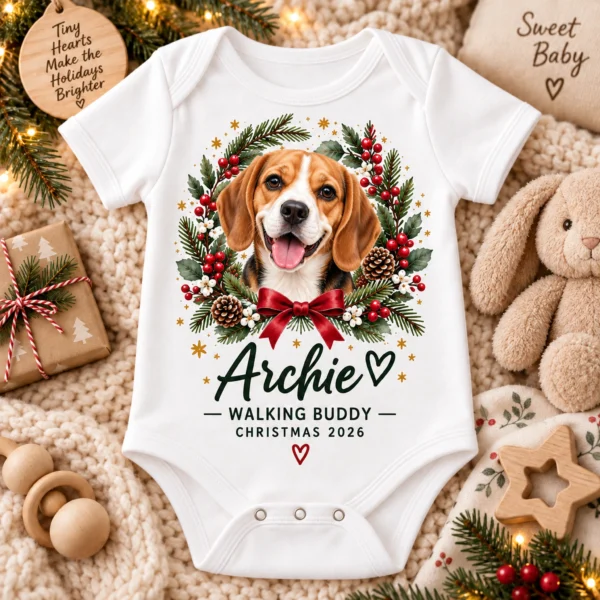 Personalized Pet Photo Baby Bodysuit, Watercolor Christmas Gift 2026 — alternate product mockup personalized pet photo baby bodysuit color options