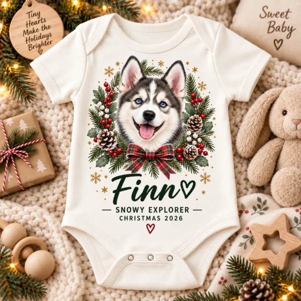 Personalized Pet Photo Baby Bodysuit, Watercolor Christmas Gift 2026 — alternate product mockup personalized pet photo baby bodysuit color options